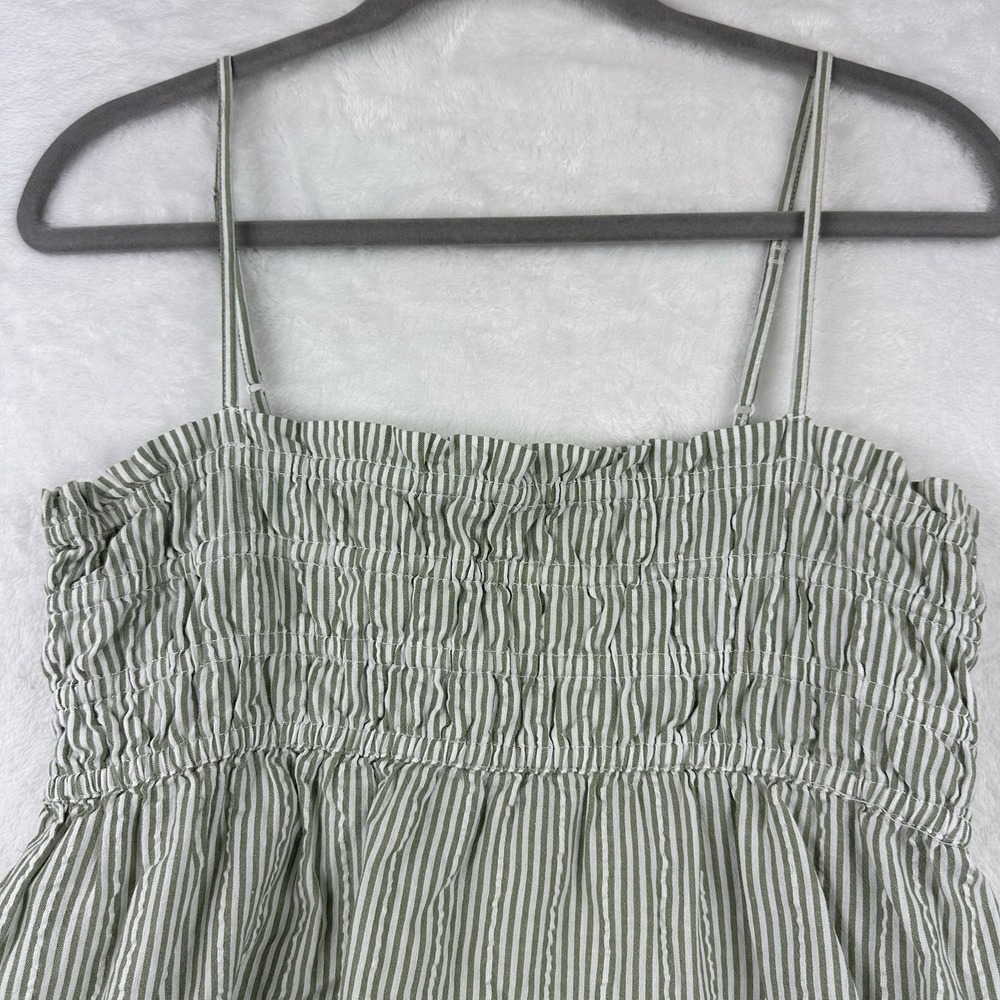 American Eagle Top Womens Medium Green Seersucker Halter Sleeveless Top Smocked - Picture 2 of 10
